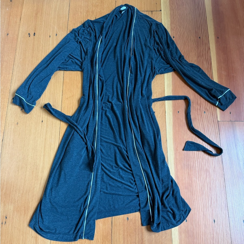 Eberjey Black Long Robe with Gold Trim
